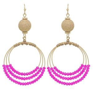 Triple Glass Bead Wire & Stain Ball Earrings